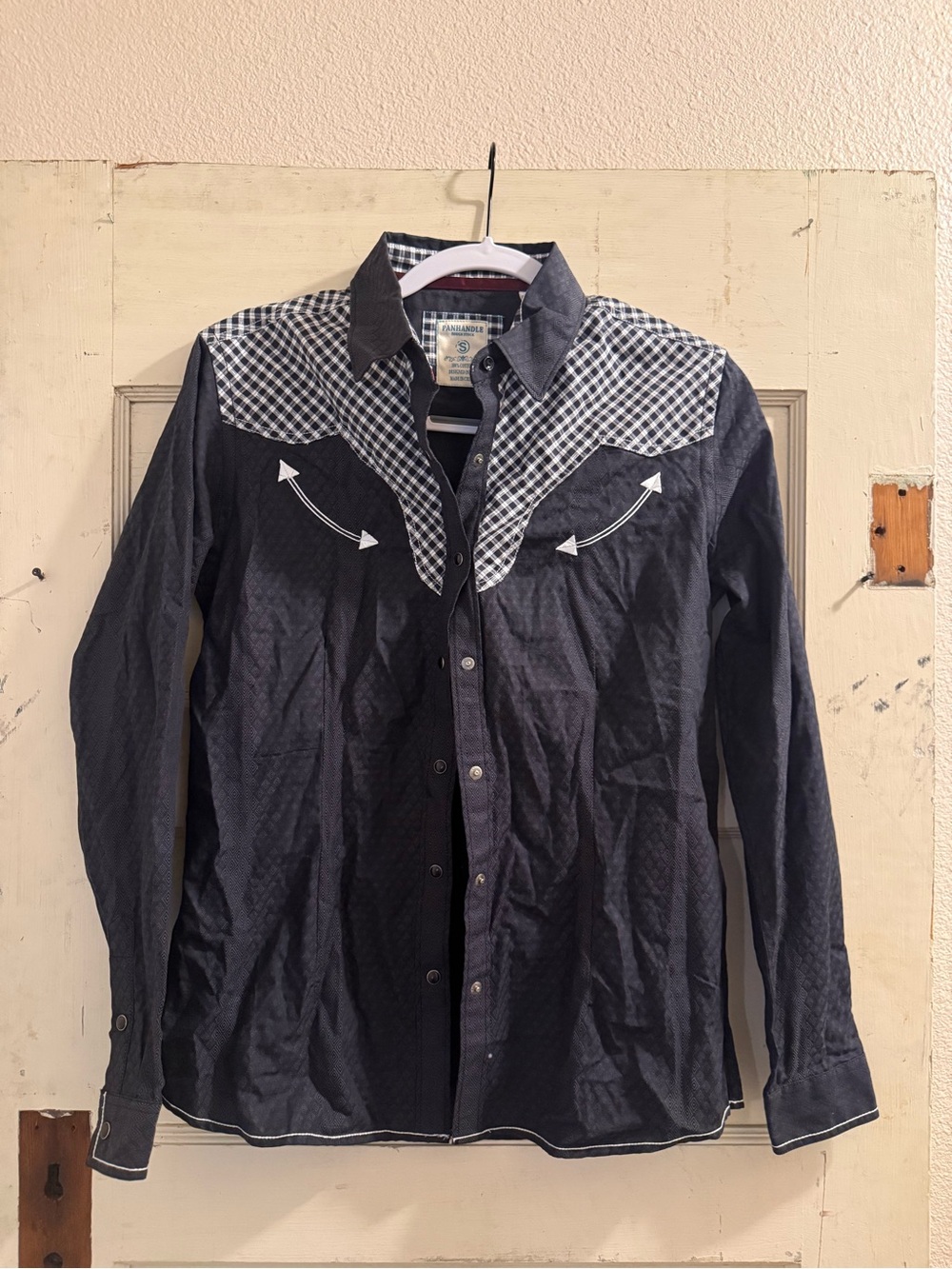 Panhandle Rough Stock Black Plaid Western Snap Shirt Size Small